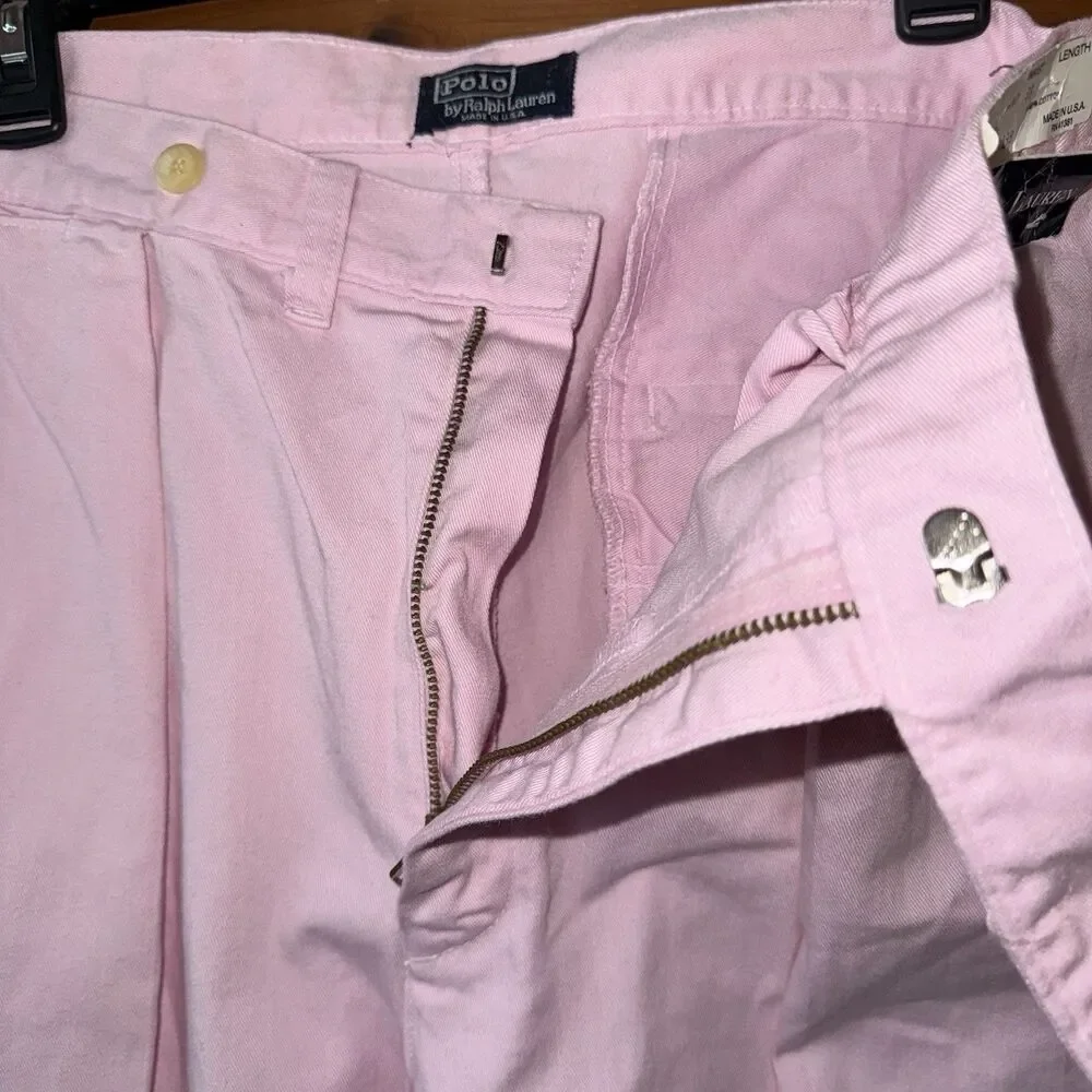 Vintage Polo Ralph Lauren Pink Pleated Palm Desert Pant Ivy League NOS 33x36 - Picture 7 of 16